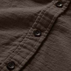 material shot of the buttons on The Utility Shirt in Walnut Double Cloth
