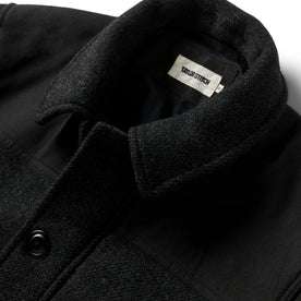 material shot of the collar on The Bunker Jacket in Coal