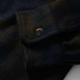 material shot of the cuff on The Maritime Shirt Jacket in Pike Plaid