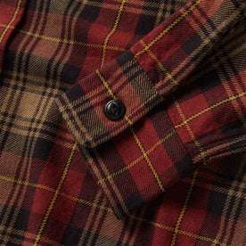 material shot of the cuff on The Moto Utility Shirt in Cardinal Plaid
