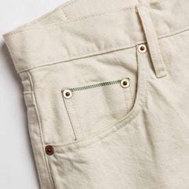 material shot of right pocket of The Democratic Jean in Natural Organic Selvage