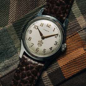 editorial image of the watchface for The 1958 Timex Marlin Boy Scout