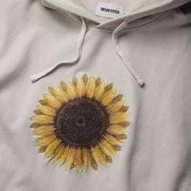 material shot of embroidery of The Fillmore Hoodie in Sunflower Embroidery
