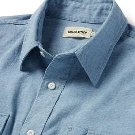 material shot of the collar on The Chore Shirt in Washed Indigo Boss Duck
