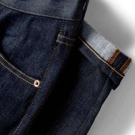 material shot of the pocket and cuff on The Democratic Jean in Cone Mills Cordura Denim
