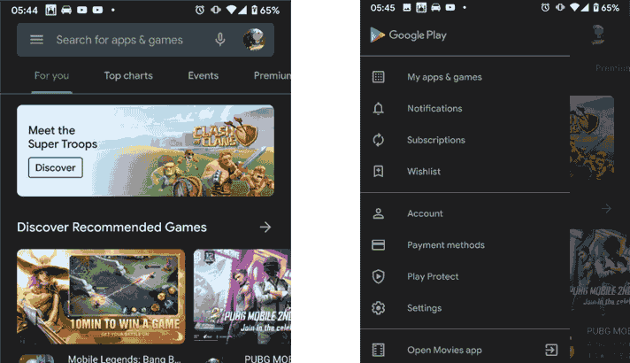 Google Play Store Menu