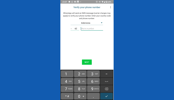 Memasukkan nomer handphone