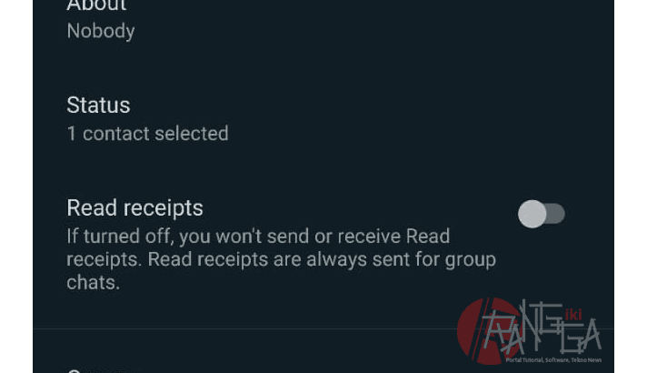 Menu untuk disable double ceklist yaitu read receipt