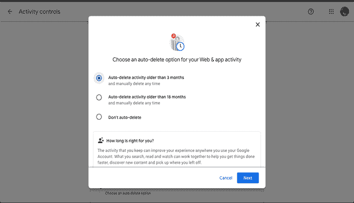 Pilih auto delete older 3 months