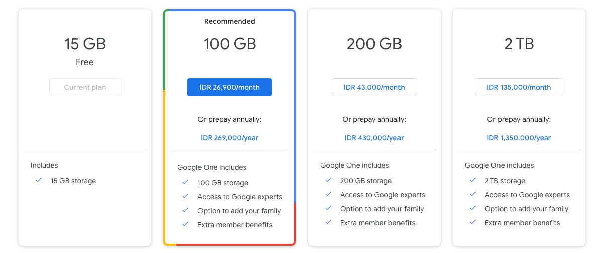 harga layanan Google One
