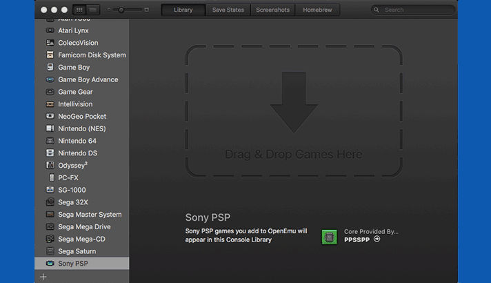 Drop game psp di OpenEmu