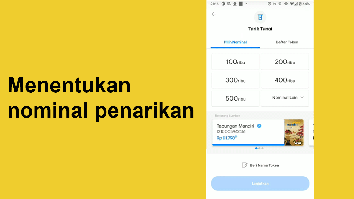 Menentukan nominal tarik tunai di Livin by Mandiri