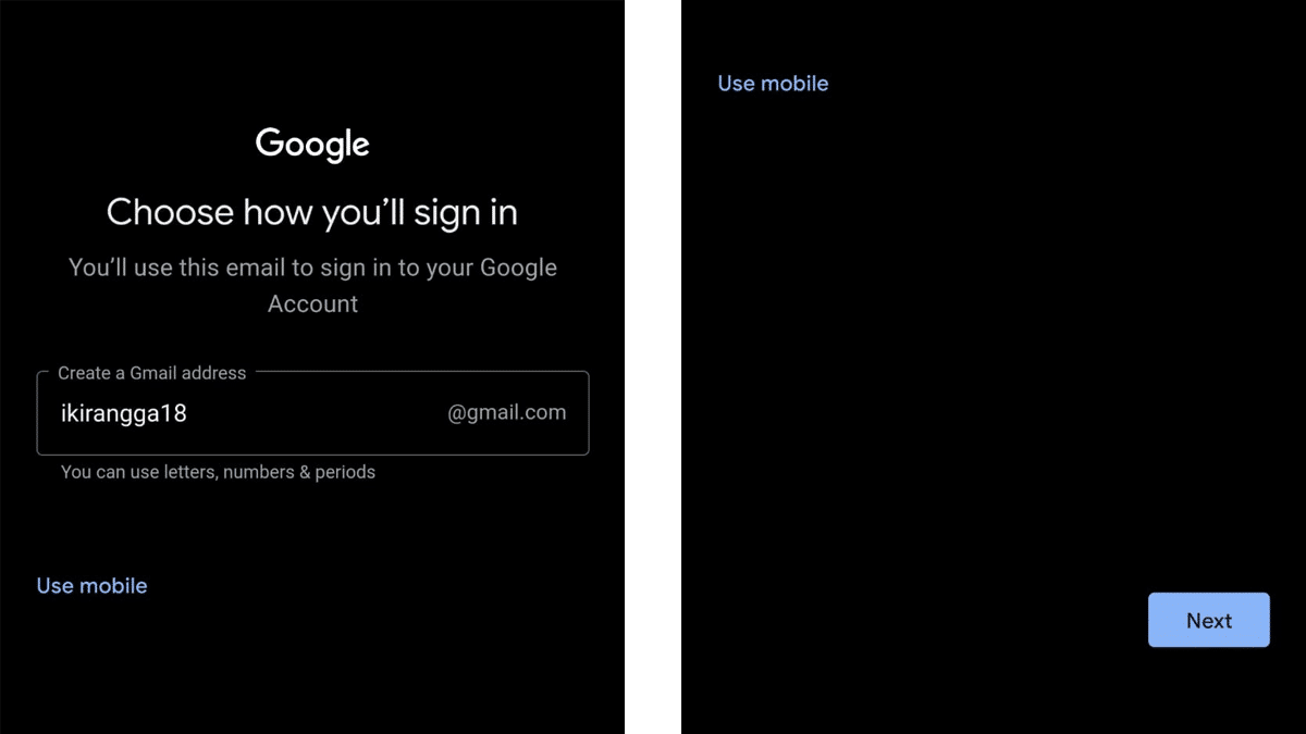 menentukan namai email yang akan digunakan