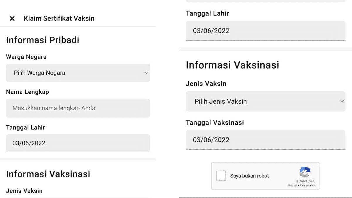 Isi data klaim sertifikat vaksin