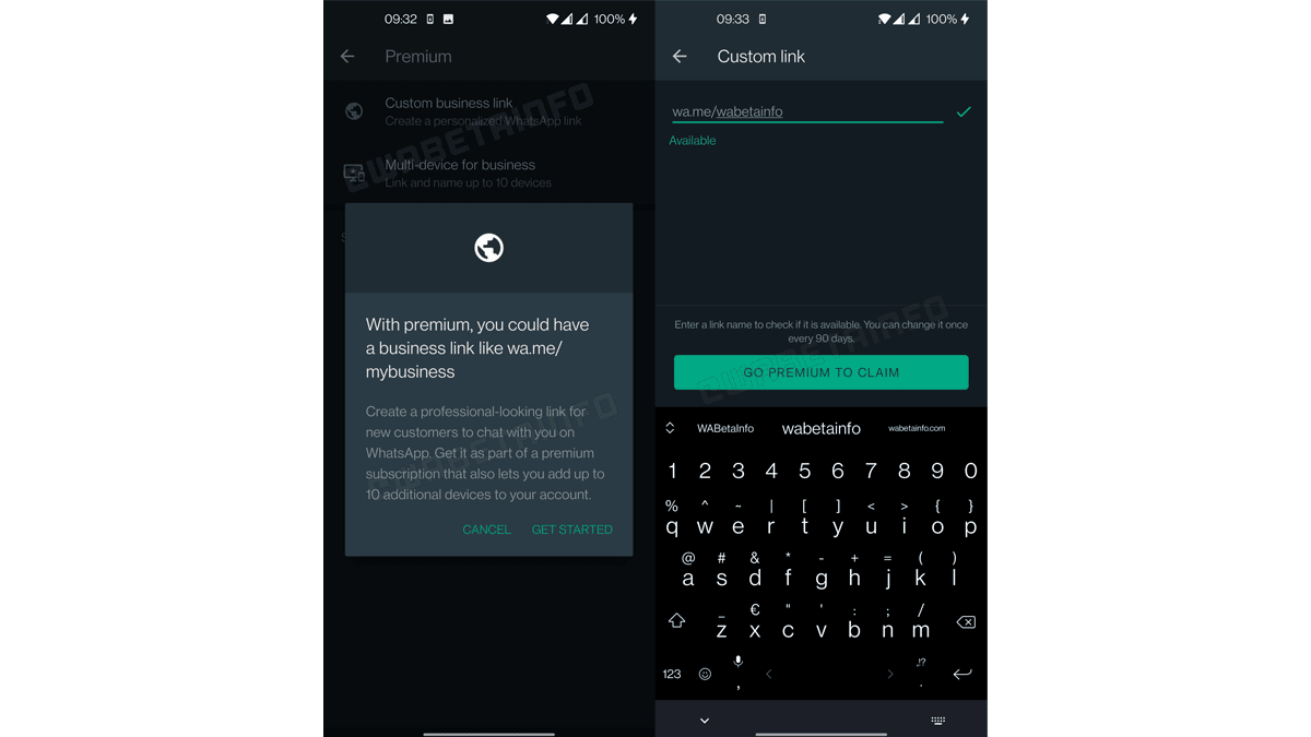 Fitur Whatsapp premium custom business link