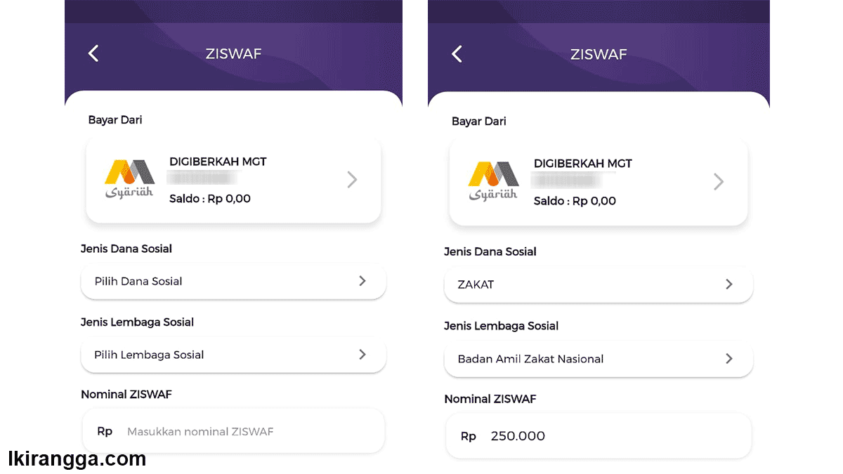 Form untuk membayar Zakat Online
