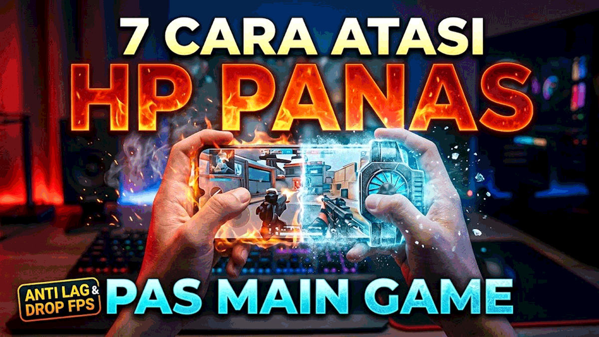 Tangan memegang HP Android panas dengan pendingin cooler saat bermain game