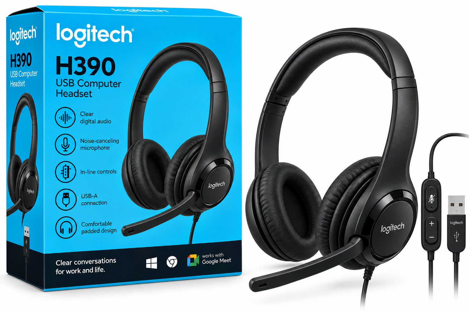 Logitech H390 USB Headset Product Shot