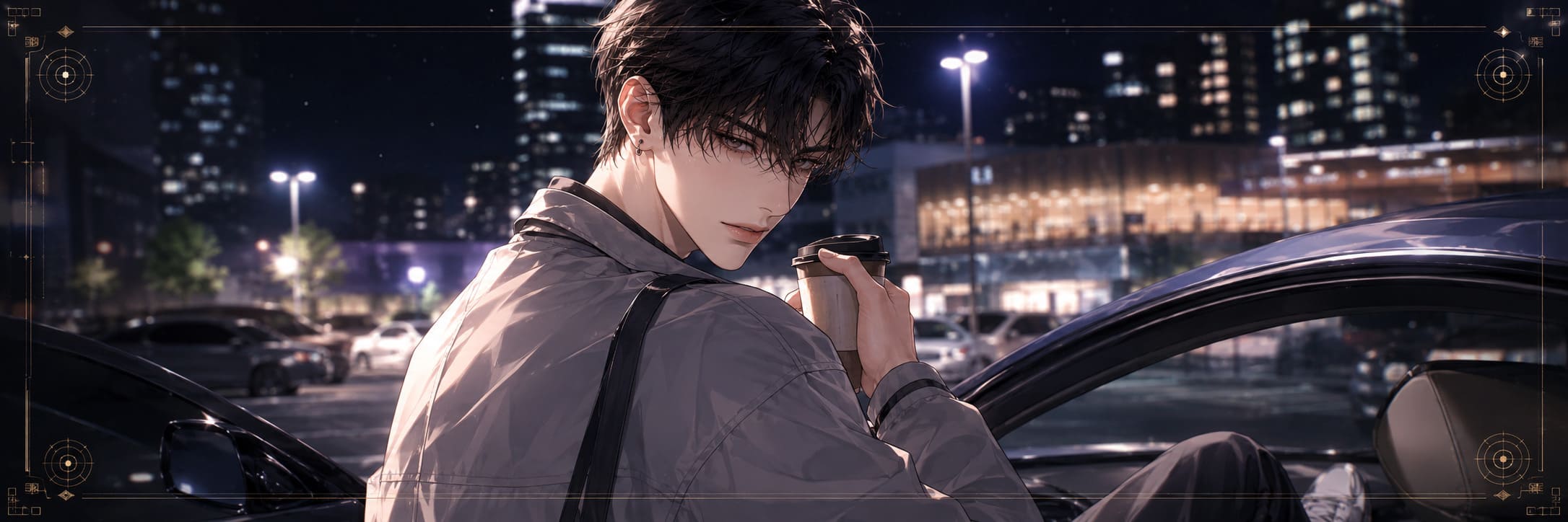 都智虎休假夜晚坐在車邊