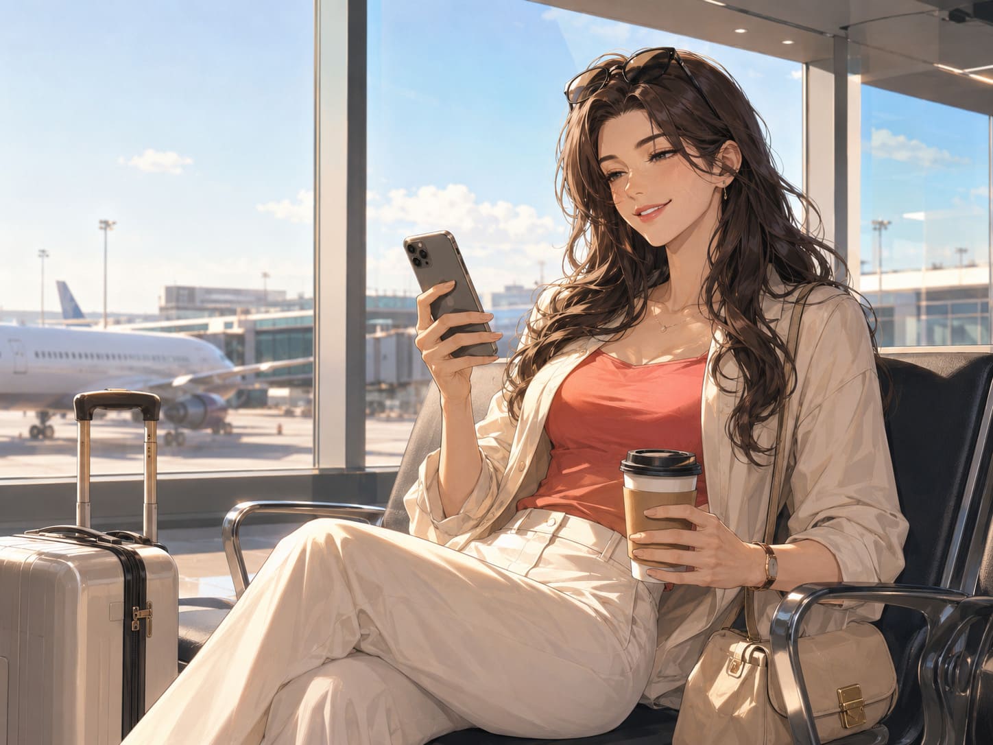 Han Seoyeon waiting at the airport