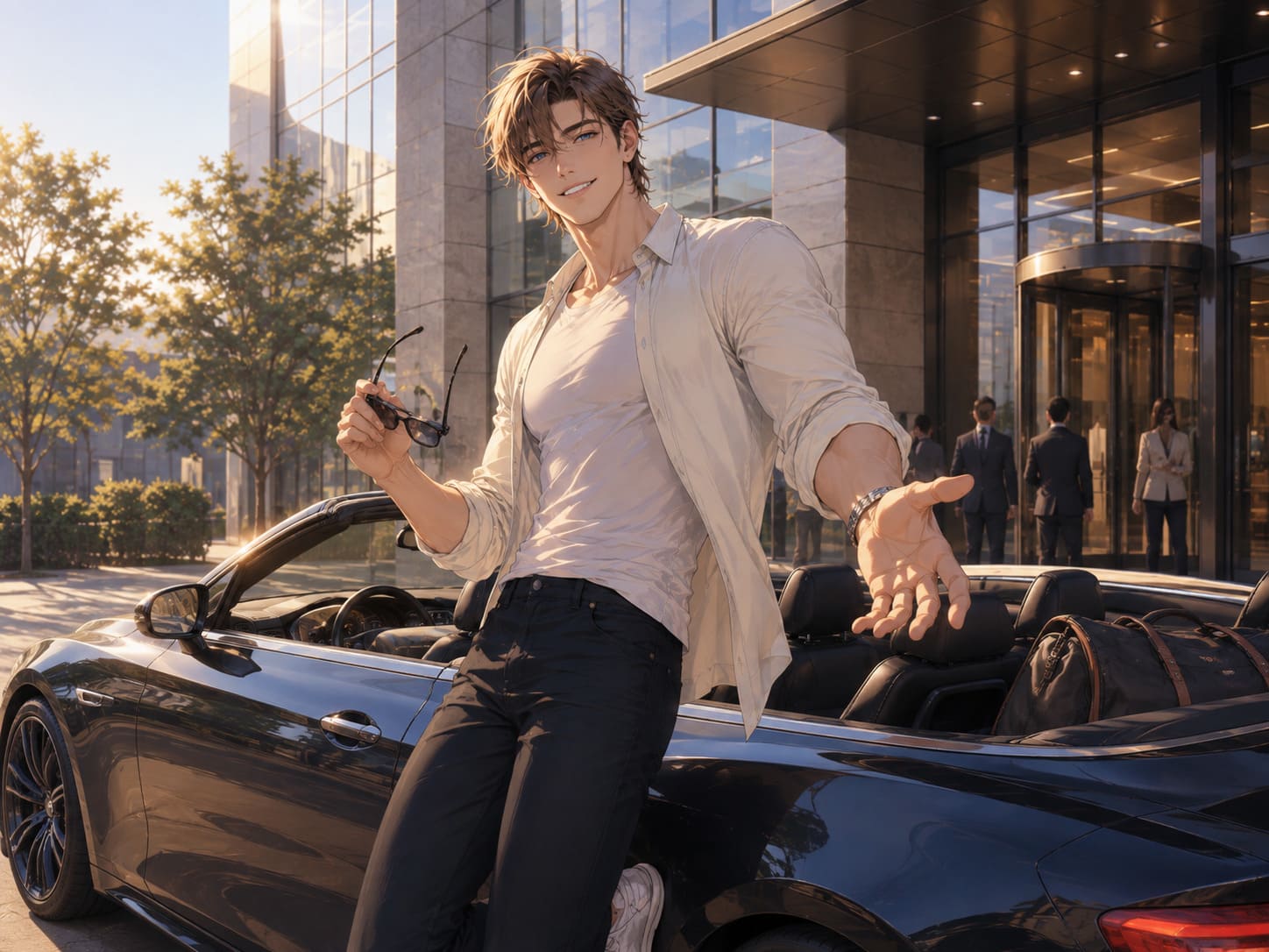 Elio waiting downstairs at the company