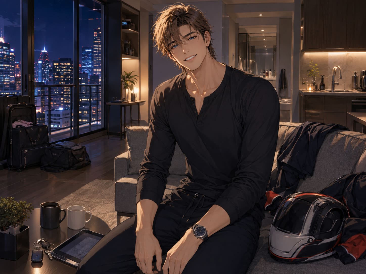 Elio packing for his return to the team at night