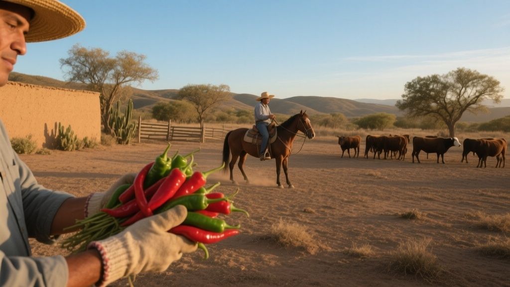 Ranchero instalando postes de madera para cerca de ganado.