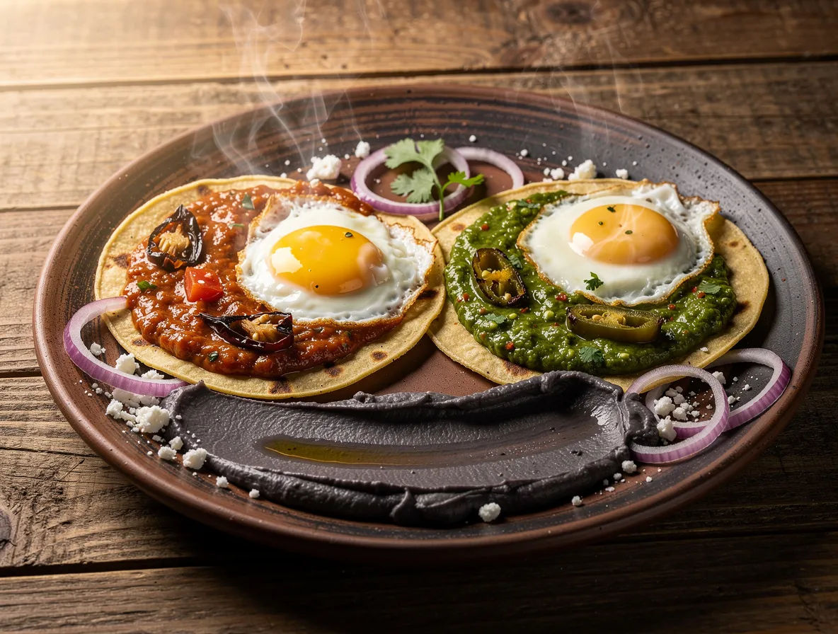 Huevos divorciados receta: dos salsas en un plato — receta tradicional de Zacatecas