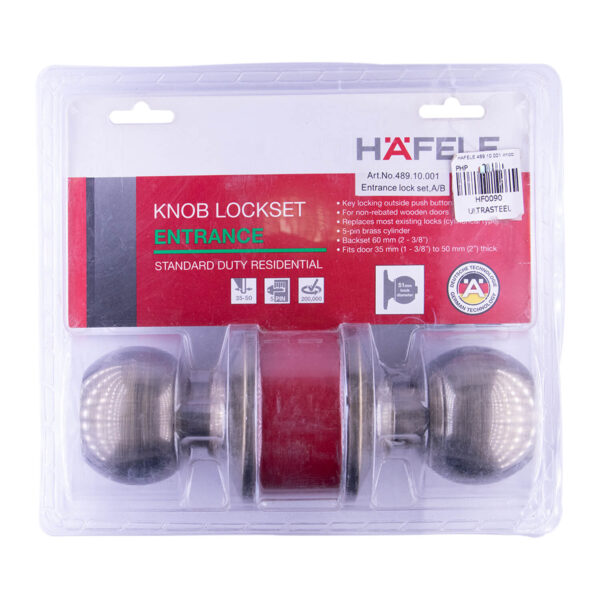 Hafele 489.10.001 Knob Lockset Entrance Antique Brass