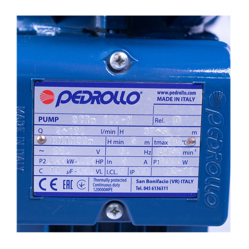 Pedrollo Water Pump MultiStage 3CRm100N 0.75hp Stainless Tacloban Ultrasteel Corporation