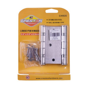 Loose Pin Hinges Hinges Brand: Creston Hinges Code: CH930 Hinges Type: Ball Bearing Hinges Material: Stainless Steel Hinges Size: 3" x 3" x 2.0mm