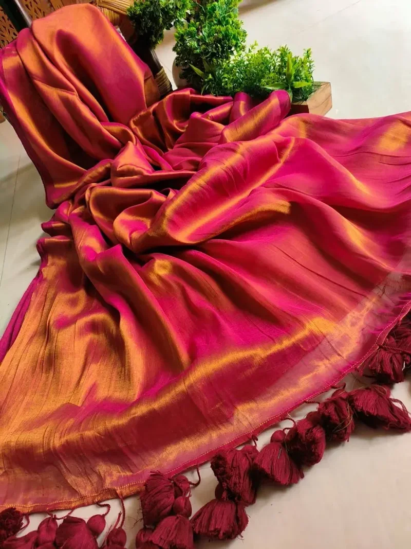 Reddish Pink Raga Tissue Silk Saree