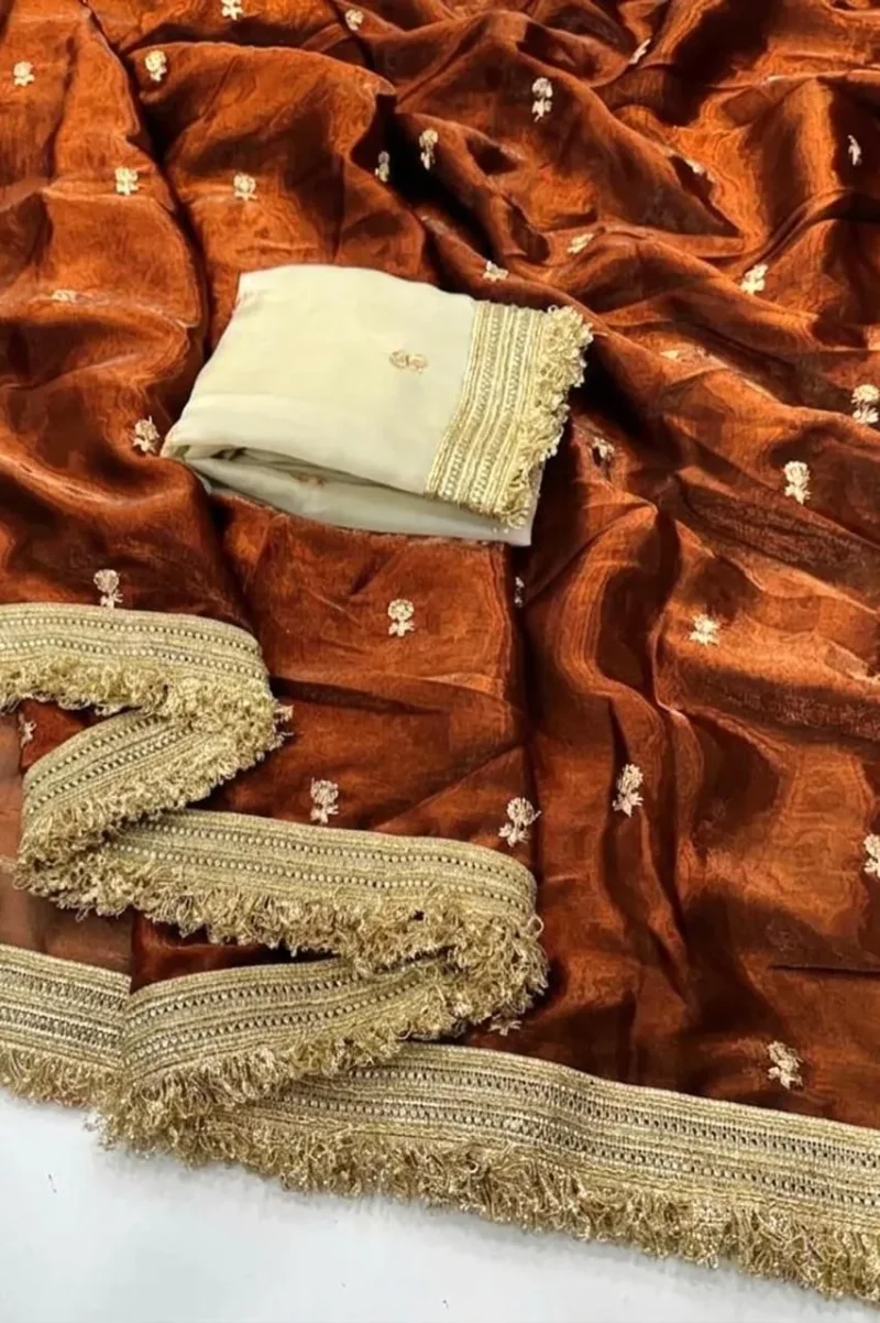 Copper Brown Fendy Space Silk Saree – Bollywood Glam Look in Minutes!