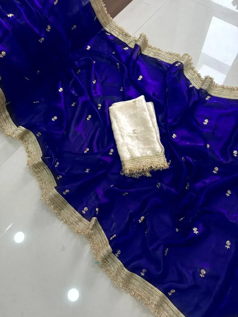 Royal Blue Fendy Space Silk Saree – Bollywood Glam Look in Minutes!