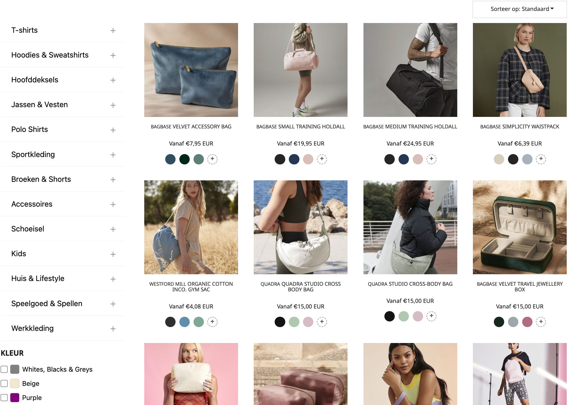Voorbeeld van de accessoires pagina in onze online winkel