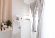 Lobby 4 Wooden Accent Studio at Tokyo Riverside PIK 2 Apartment By Travelio