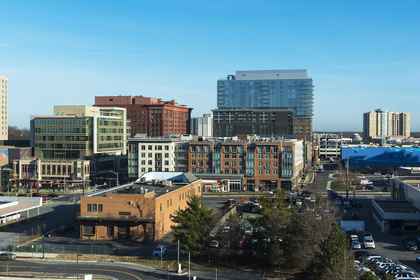 USA Maryland MD Bethesda skyline at evening with new construction