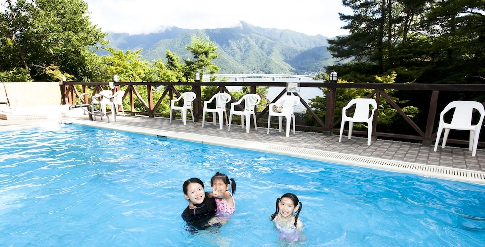 swimming pool with a view Mount Fuji in Fuji Lake Hotel