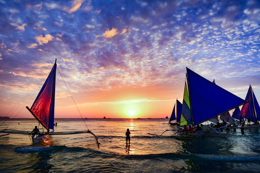 Paraws out at sunset