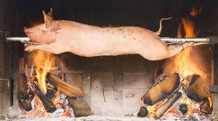 Lechon Roasting in Stainless Tubes