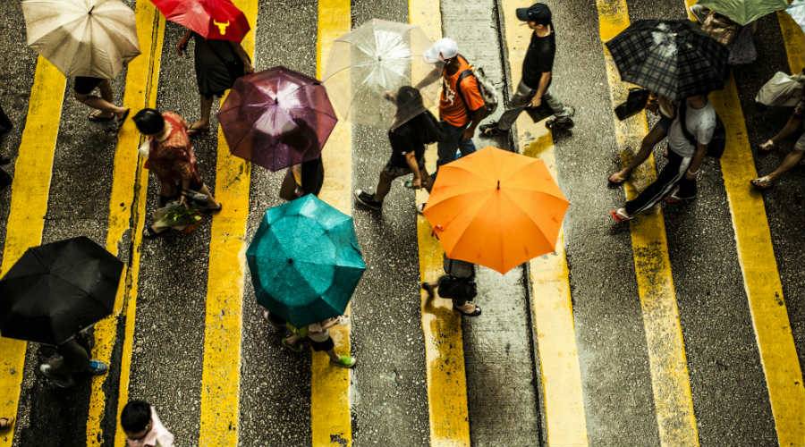 Pedestrians in rainy Hong Kong