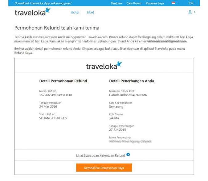 Cara refund tiket hotel traveloka