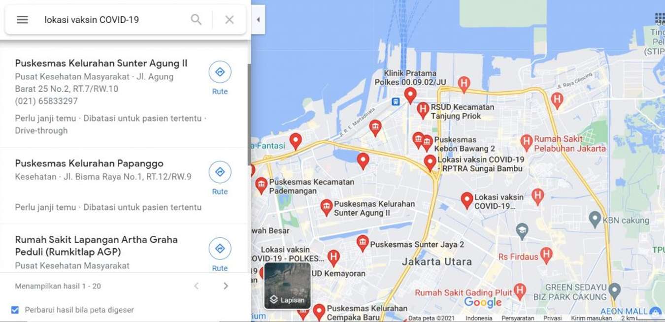 Lokasi Vaksin Google Maps