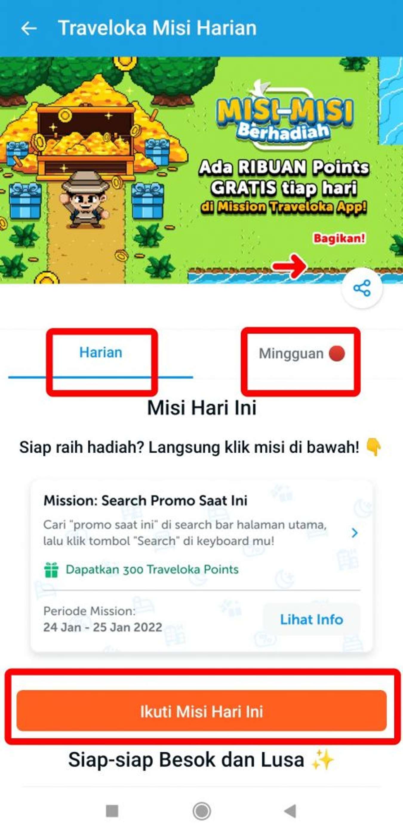 Misi harian dan misi mingguan