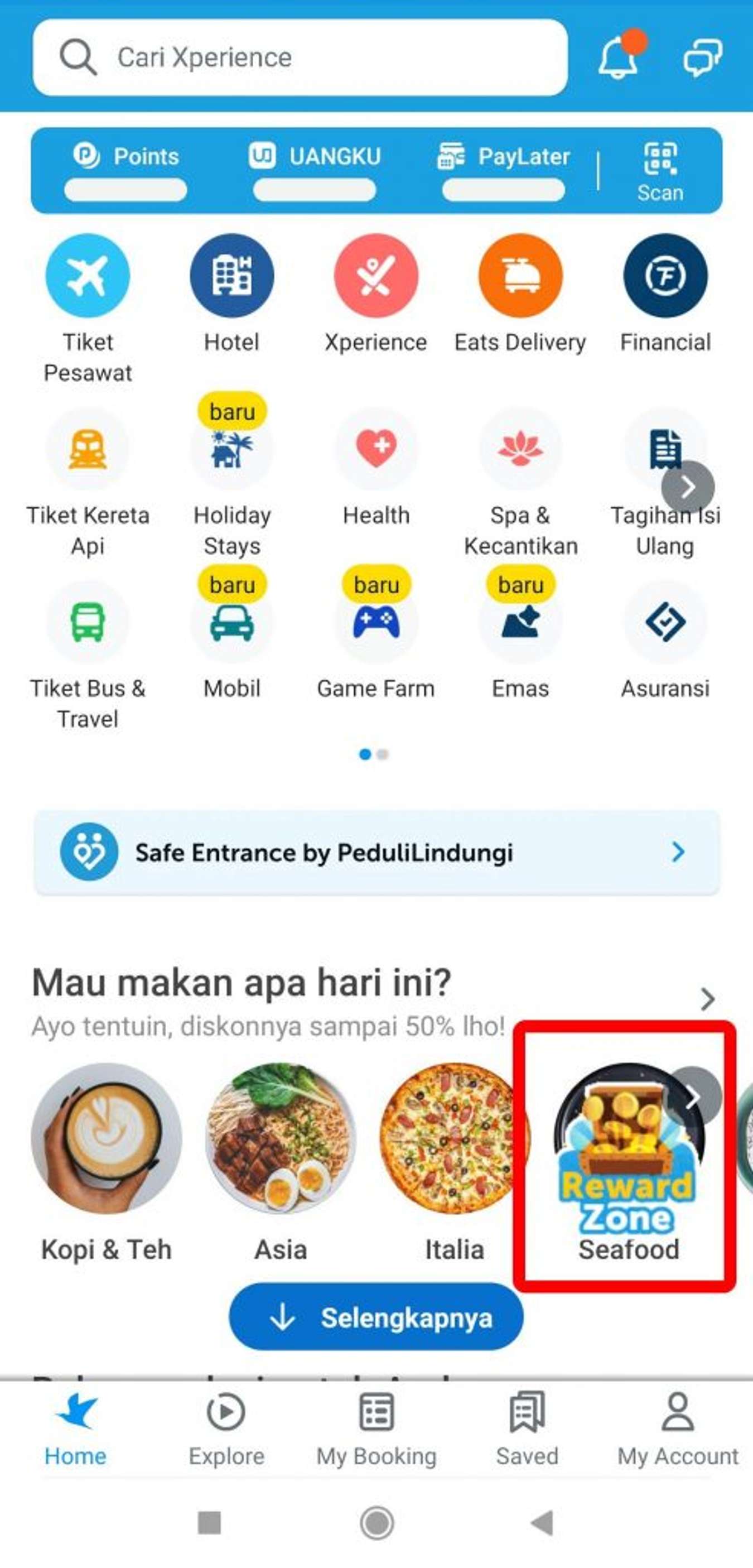 Reward Zone di aplikasi Traveloka