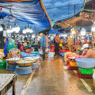 Chợ cá tấp nập trong ánh đèn điện, tiếng lao xao ấm áp cả một vùng chợ quê