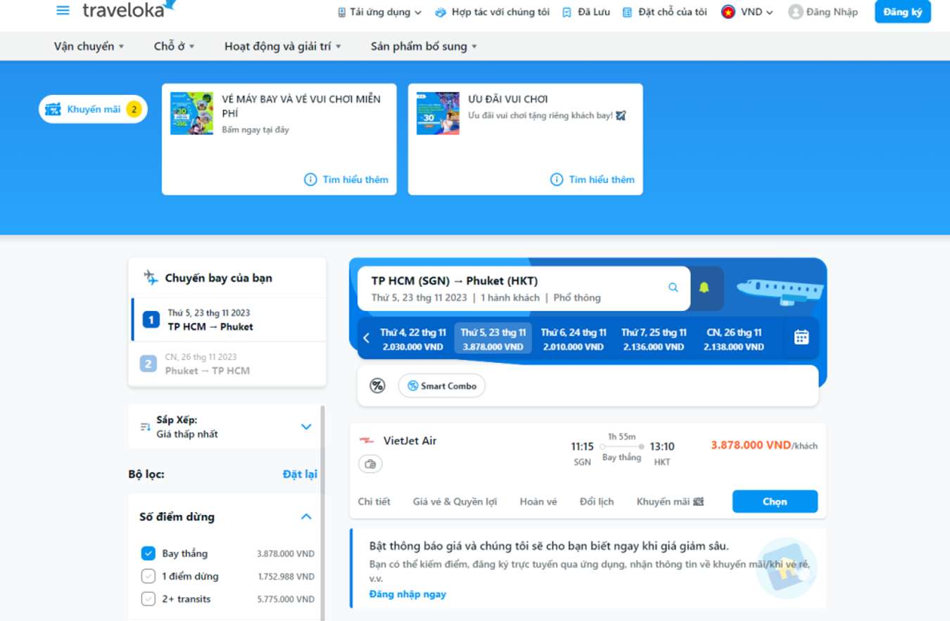 Săn vé máy bay Tp. HCM - Phuket giá rẻ trên Traveloka