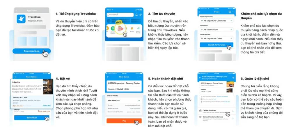 Các bước đặt tour du thuyền Serenade of the Seas qua app Traveloka