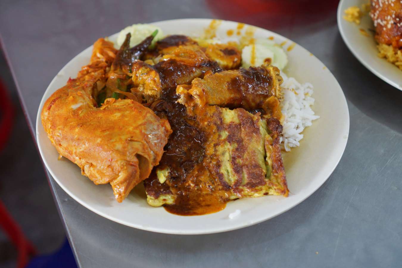 Close up the popular Nasi Kandar or Kandar Rice in Penang State, Malaysia