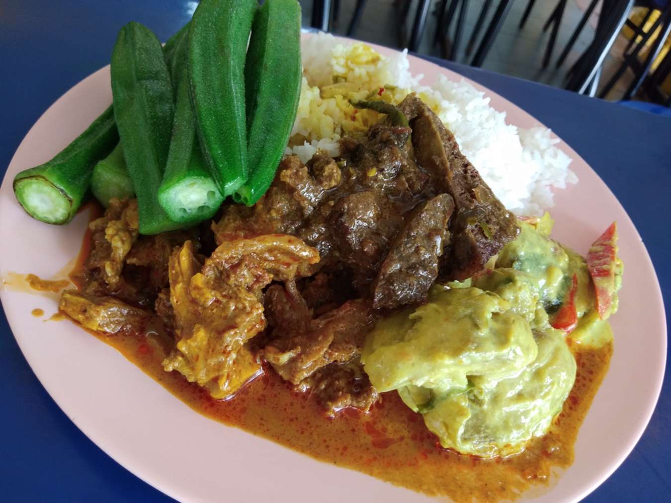 Popular food in Malaysia known as Nasi Kandar with spicy curry.